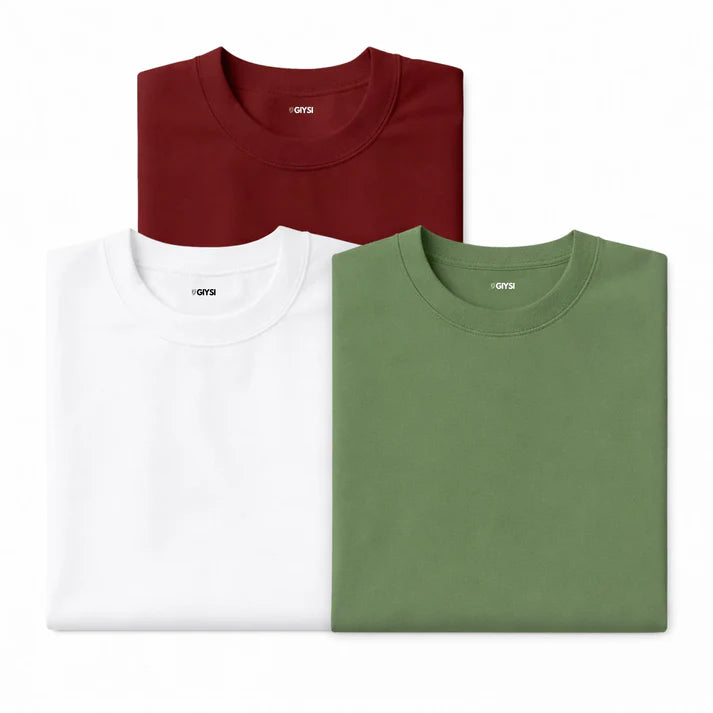 Shift & Stitch'sPremium T-Shirt Combo – Maroon, White & Pista Green