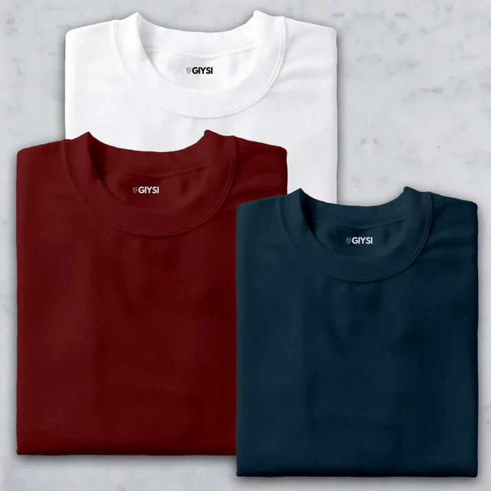 Shift & Stitch's Premium T-Shirt Combo – White, Red & Teal Blue
