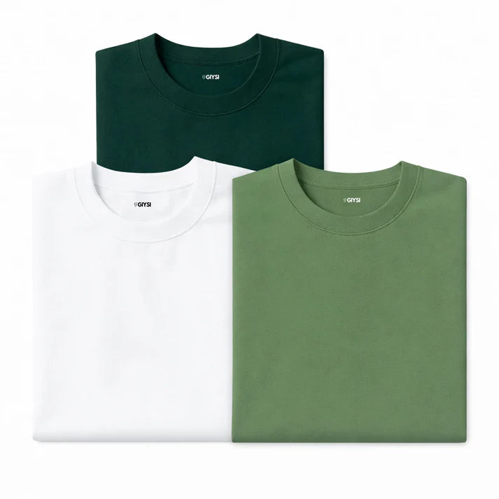 Shift & Stitch's Premium T-Shirt Combo – Dark Green, White & Pista Green