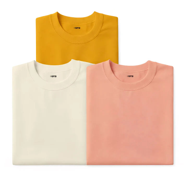 Shift & Stitch's Premium T-Shirt Combo – Mustard, Ivory & Peach