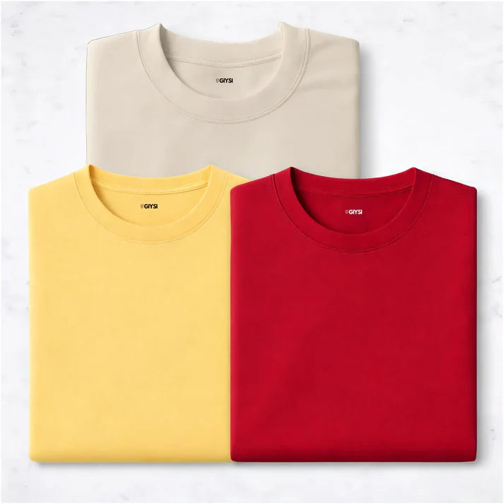 Shift & Stitch's Premium T-Shirt Combo – Ivory, Yellow & Red