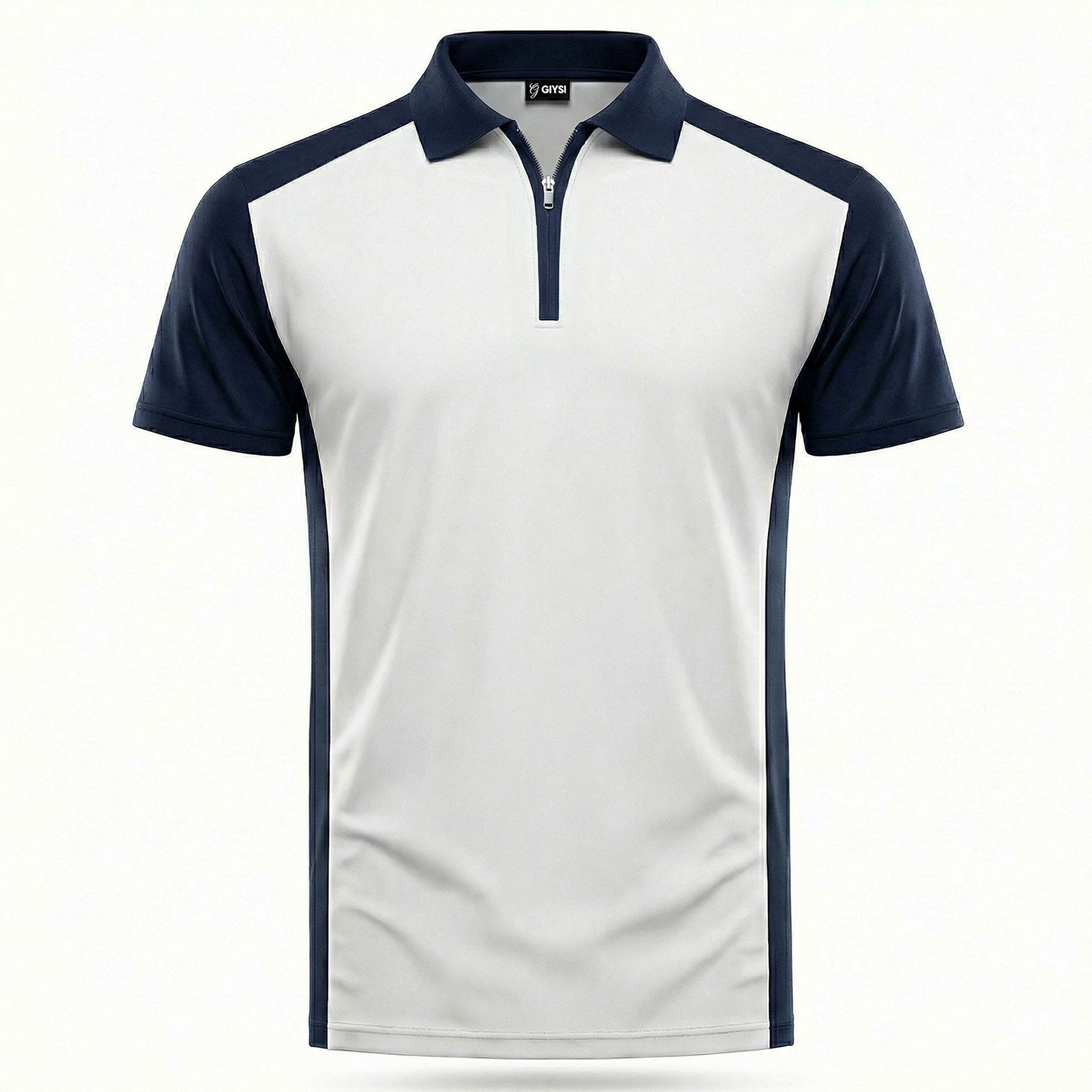 Colour Block Zip Polo (White&Blue)
