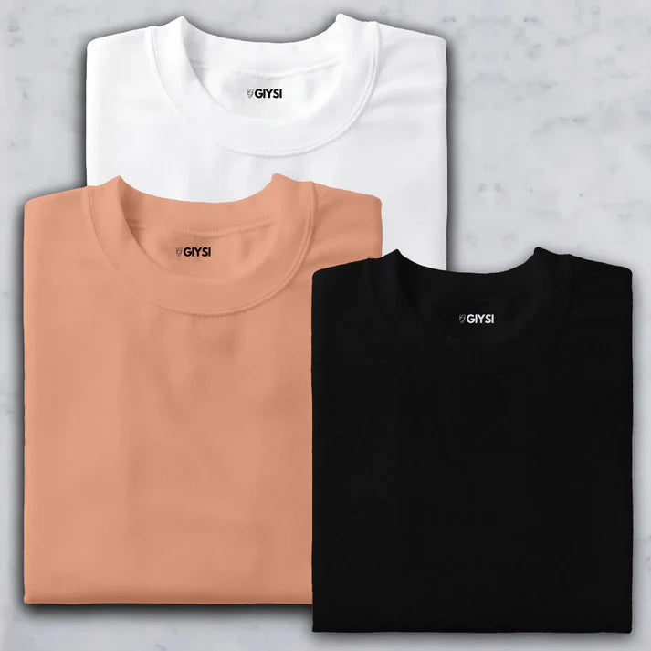 Shift & Stitch's Premium T-Shirt Combo – White, Peach & Black