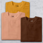 Shift & Stitch's Premium T-Shirt Combo – Mustard Yellow, Peach & Coffee Brown
