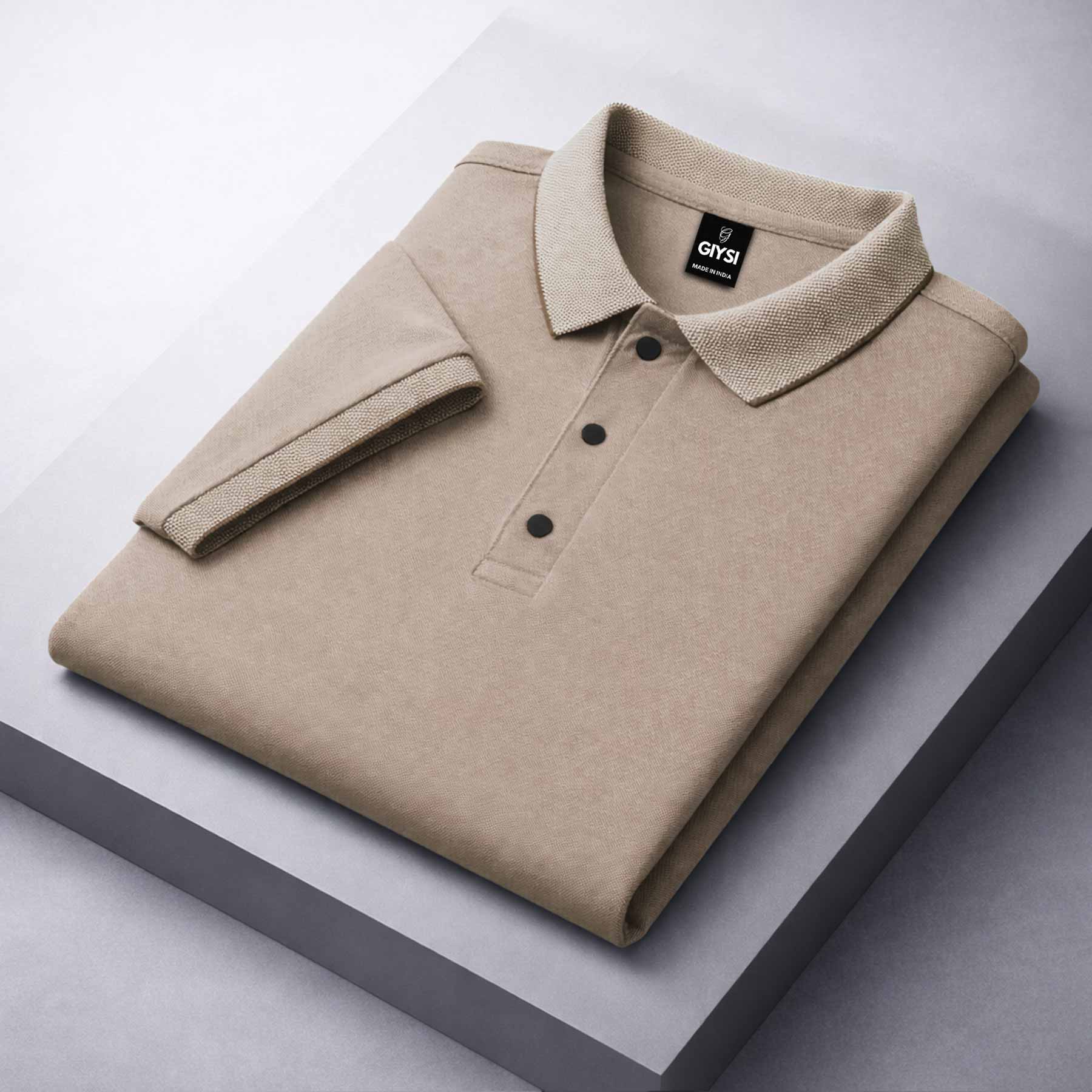Cross Knit Beige Polo T-shirt