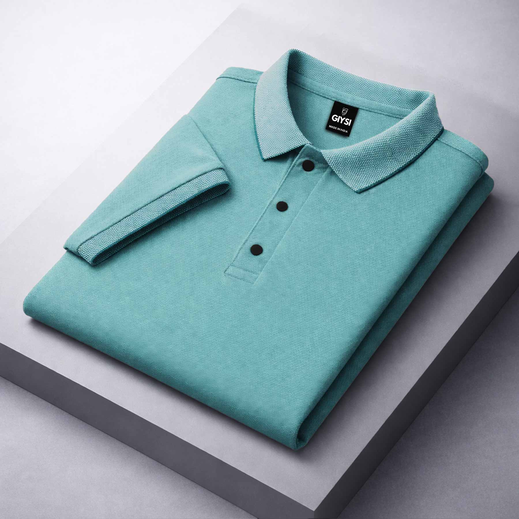 Cross Knit Sea Green Polo T-shirt
