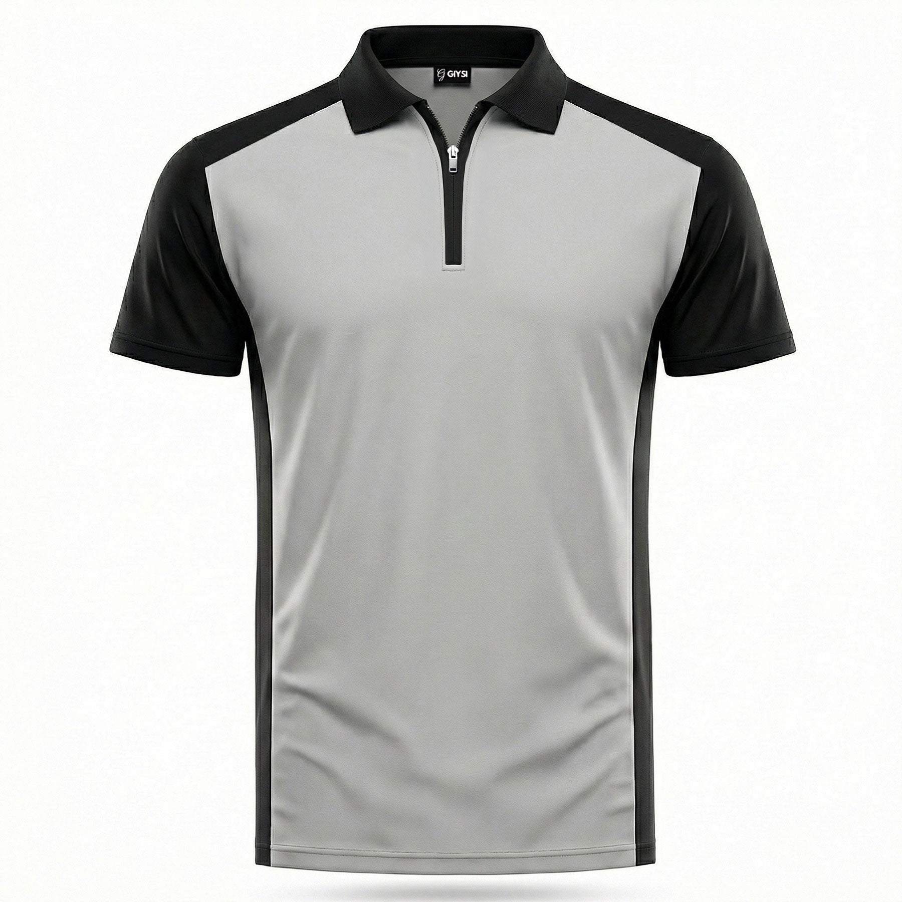 Colour Block Zip Polo (Grey&Black)