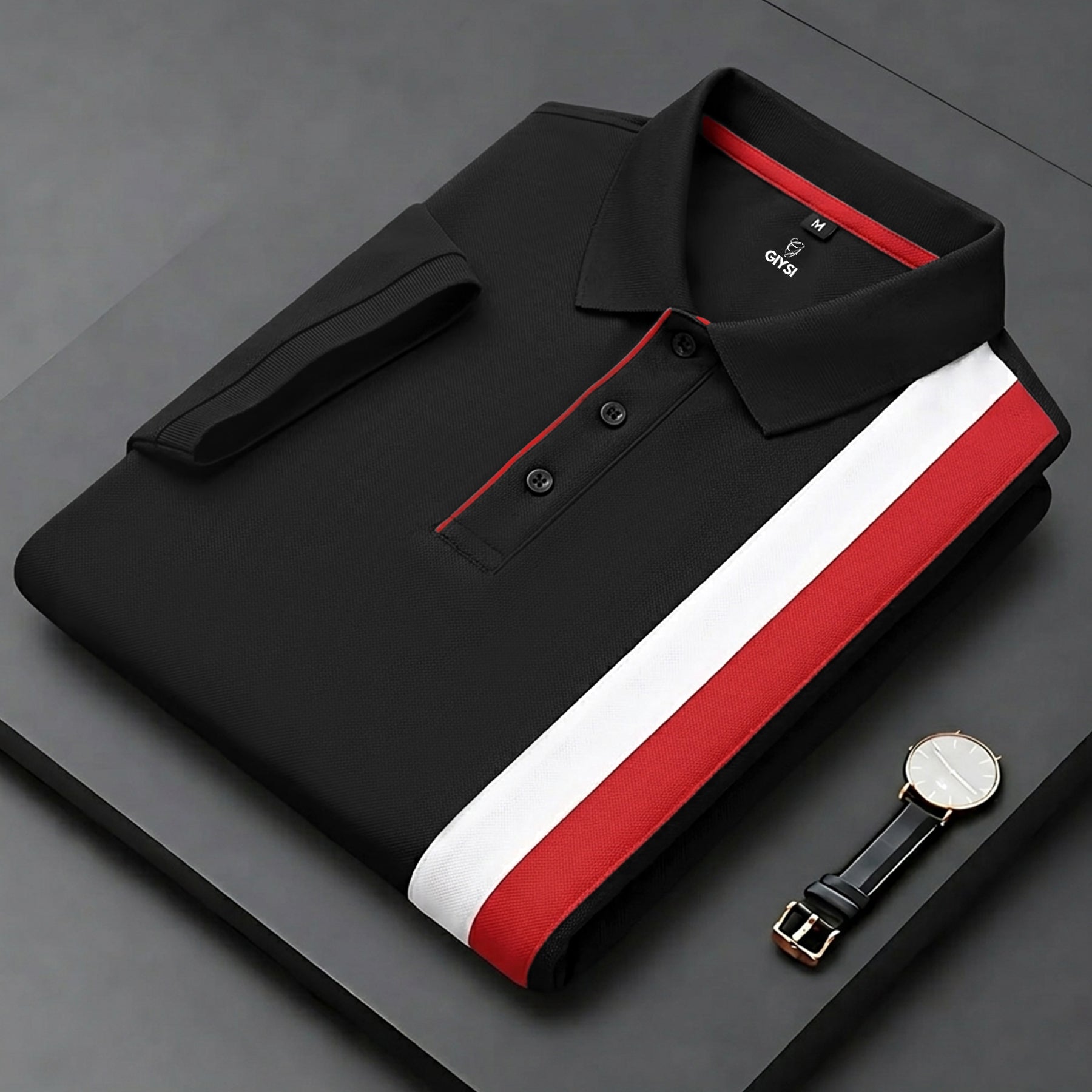 Black Colour Block Polo T-shirt